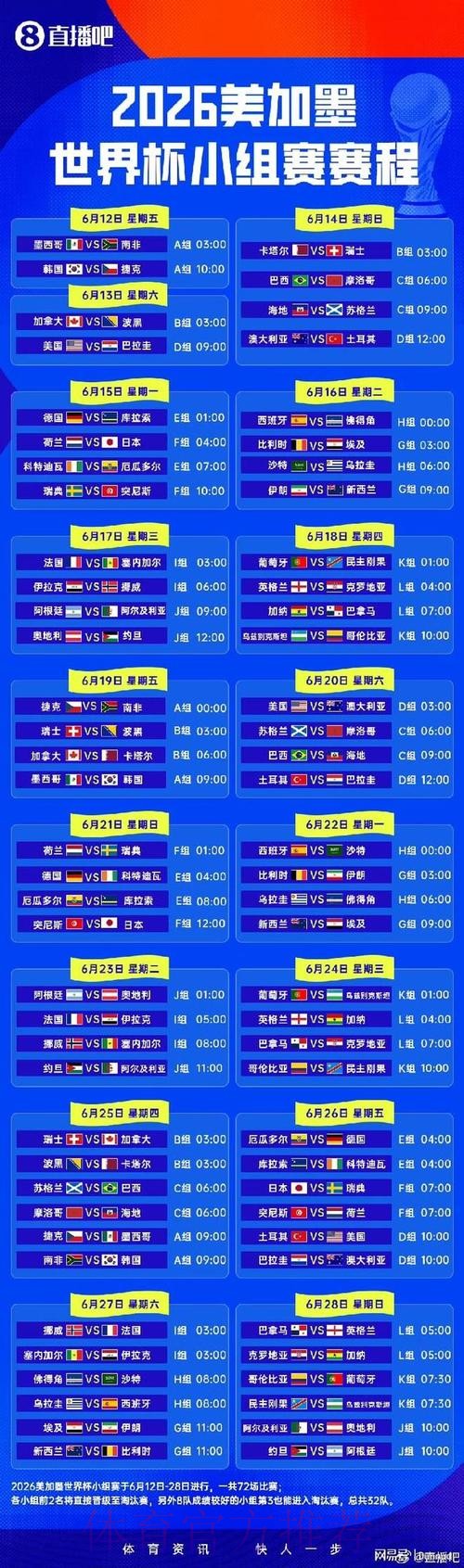 2026世界杯小组赛赛程今日全程直播官网入口